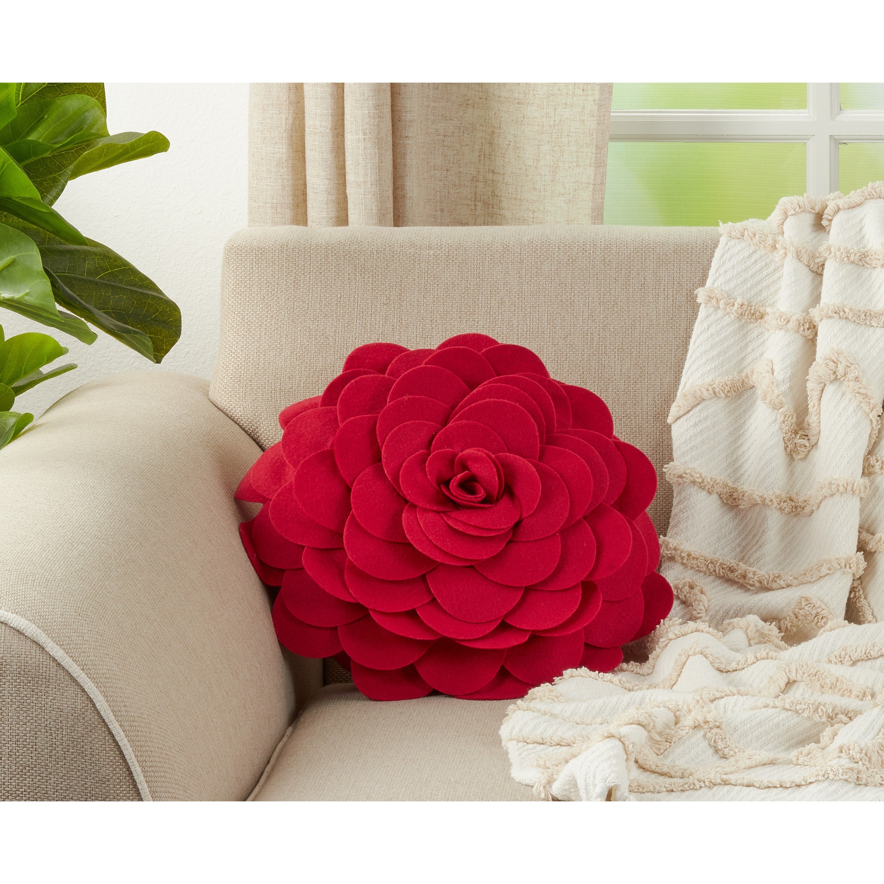 Elegant Textured Colorful Decorative Flower Throw Pillow