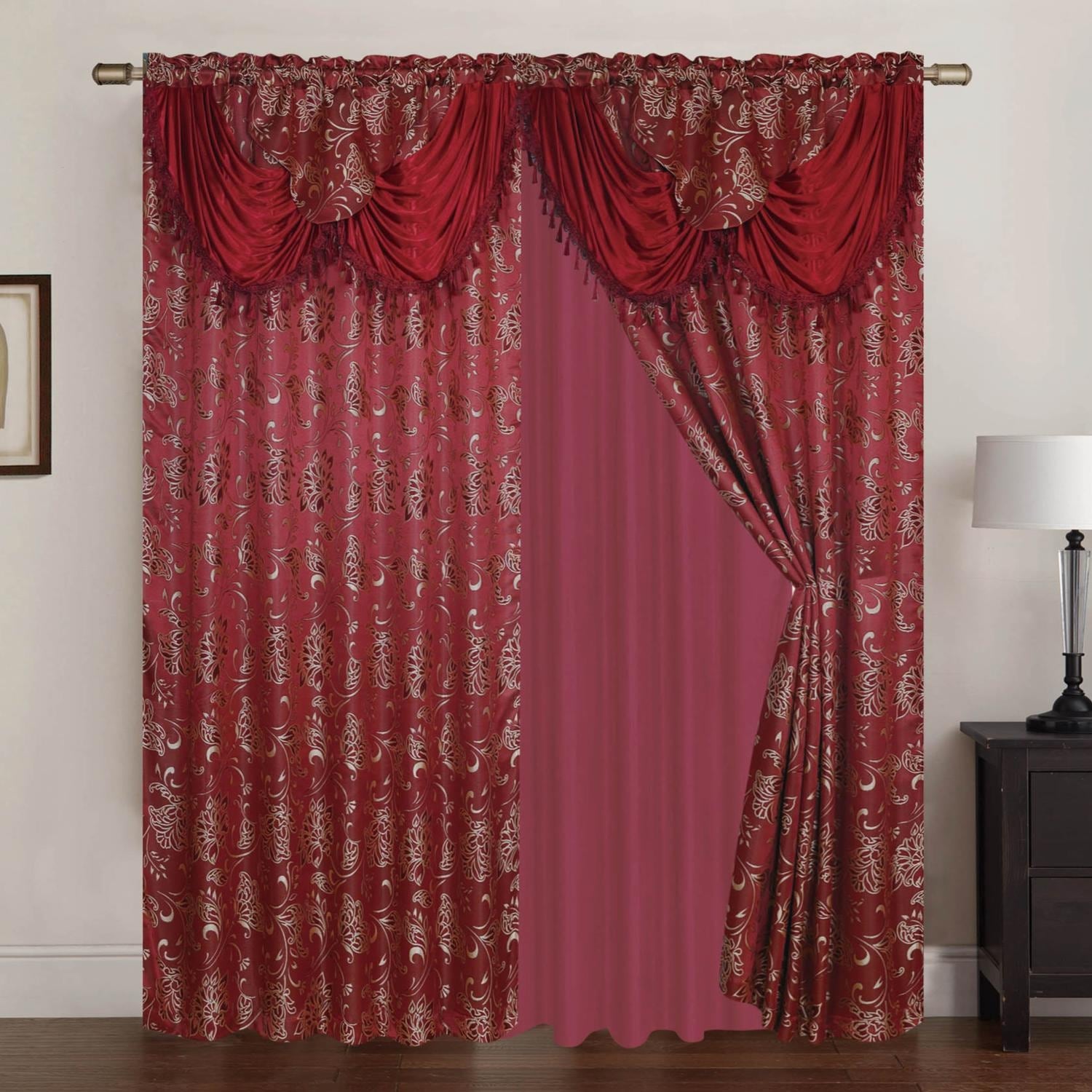 Clayton Jacquard Rod Pocket Curtain Panel Pair with Attached Valance