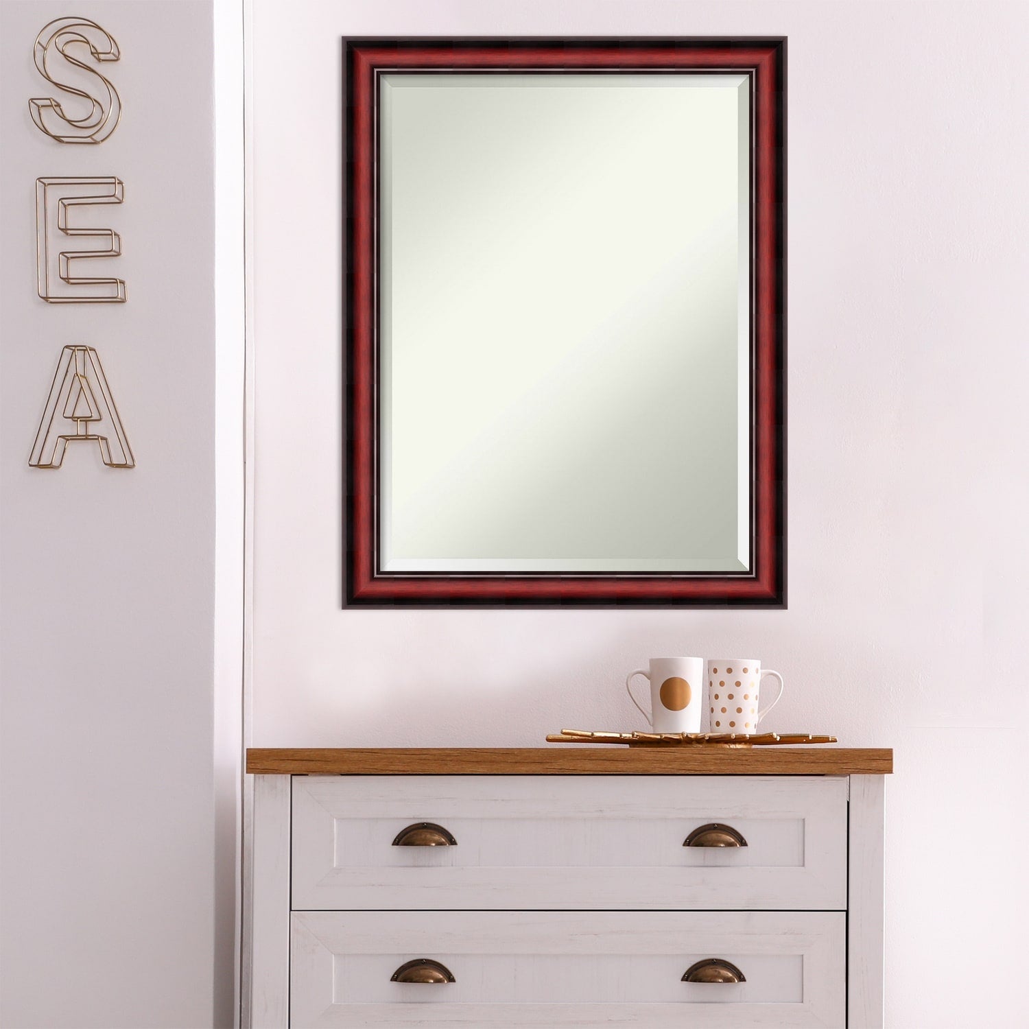 Beveled Wood Wall Mirror - Rubino Cherry Scoop Frame