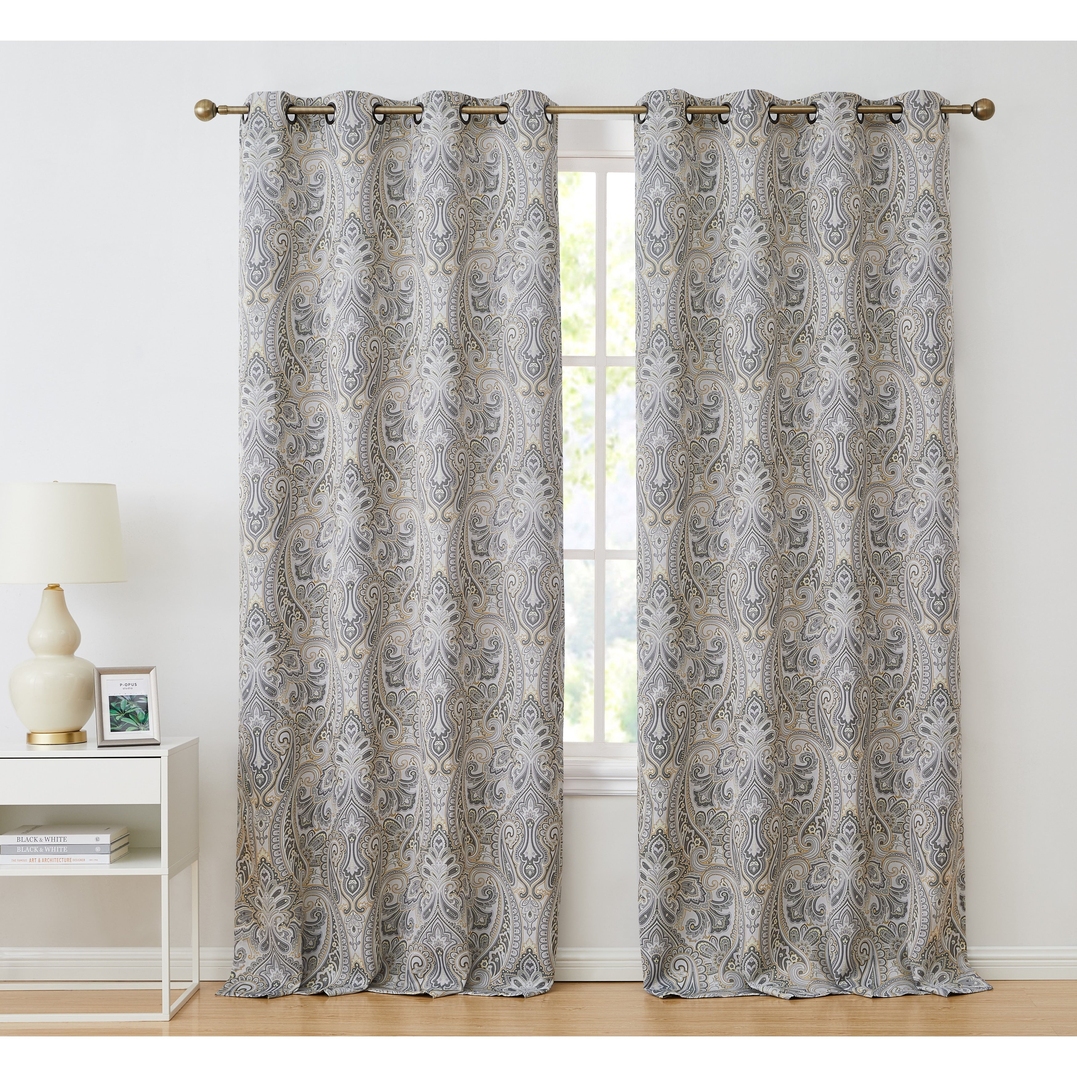 HLC.me Paris Paisley Print Energy Efficient Room Darkening Blackout Grommet Window Curtain Panels - Set of 2