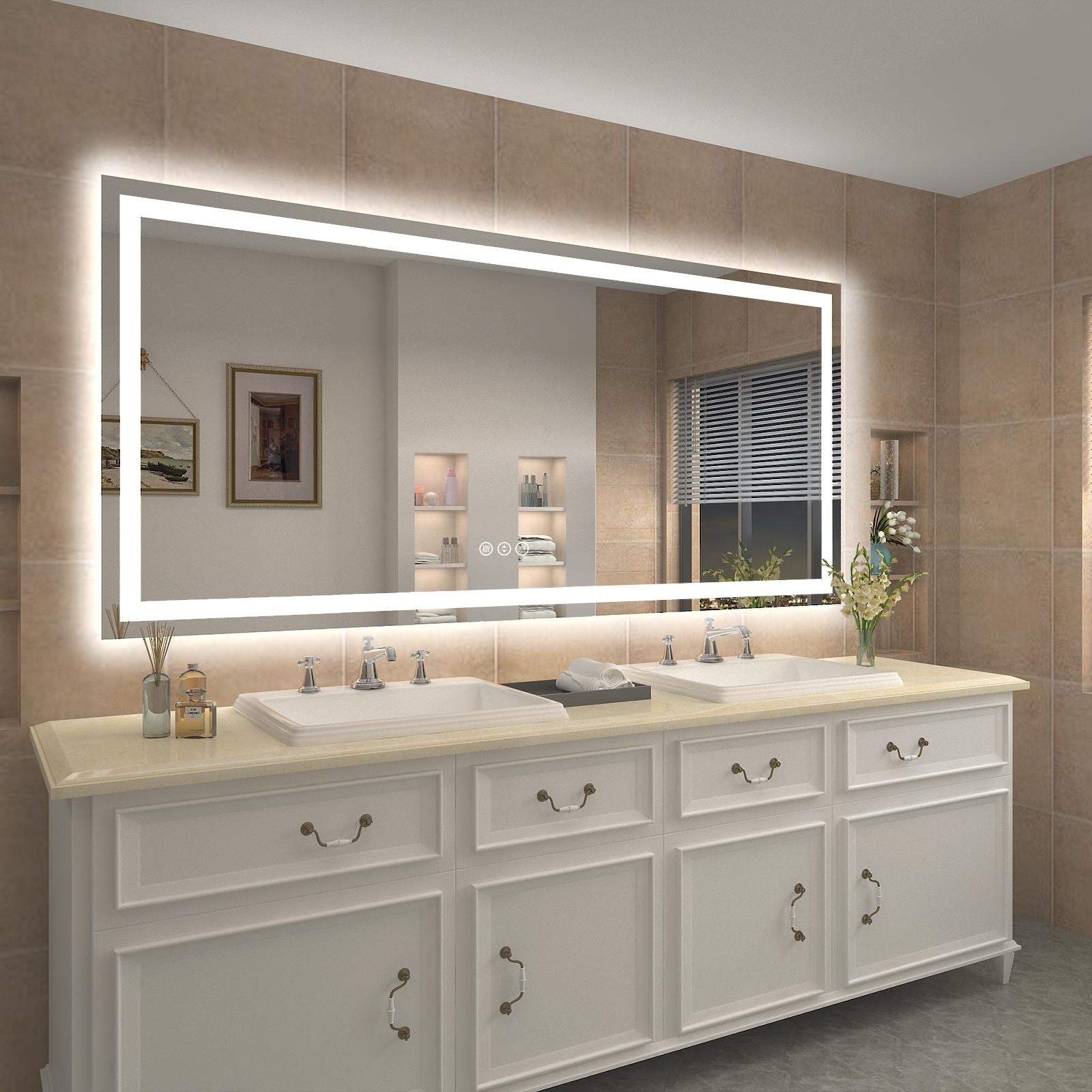 Apmir Full Size Frameless Front and Back LED Lighted Bathroom Vanity Mirror Anti-Fog in Tempered Glass & ETL