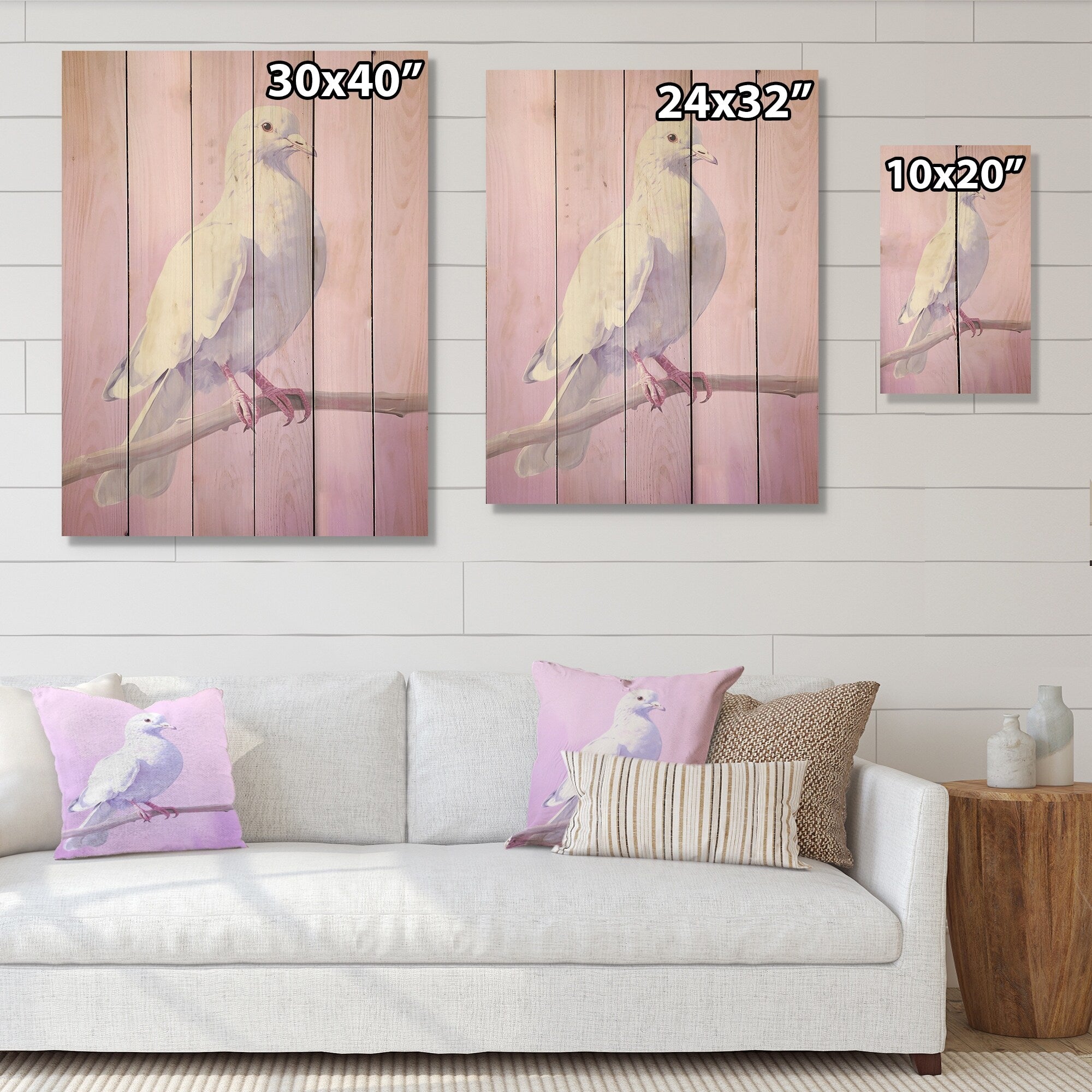 Designart Polished Dove I Dove Wood Wall Decor - Modern Pink Wood Panel On Natural Pine Wood