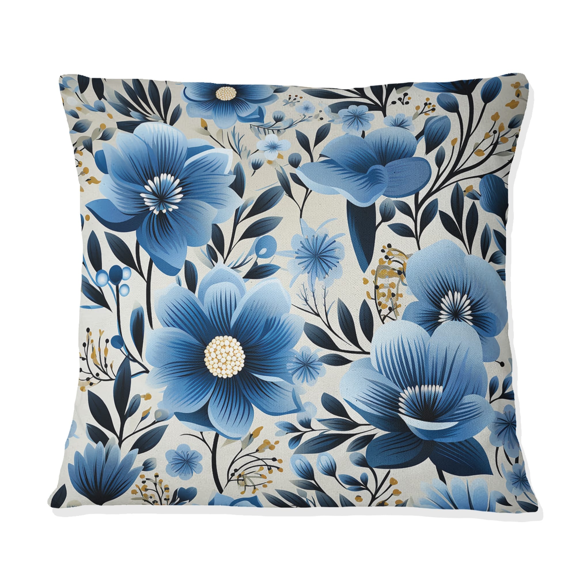 Designart Vintage Blue And Beige Floral Pattern  Floral Printed Throw Pillow