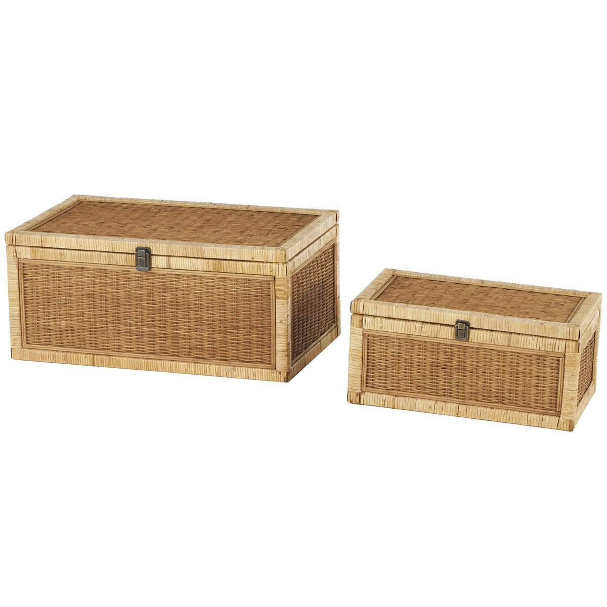 Rattan Handmade Woven Storage Decorative Box with Wrapped Light Brown Edges - Set of 2 Brown - Roche River Decor