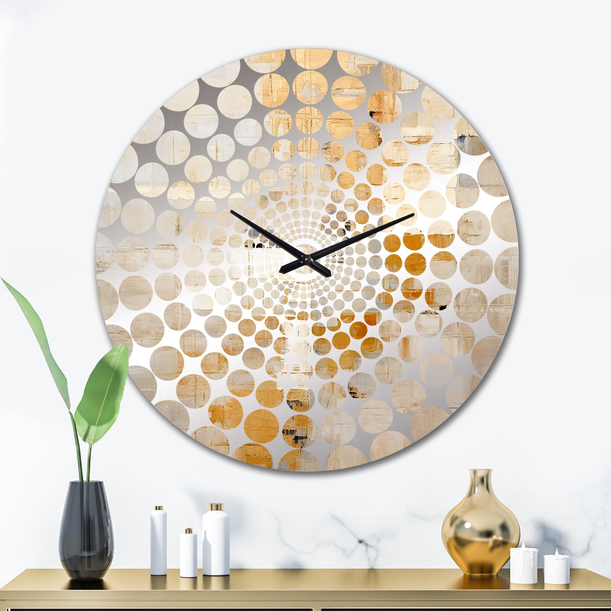 Designart Beige And Gold Dream Collage Beige Abstract Shapes Clocks Modern Wall Clocks For Living Room Décor