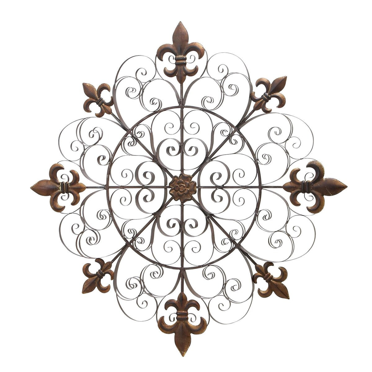 Metal Fleur De Lis Medallion Home Wall Decor with Detailed Scrollwork - Brown - Roche River Decor