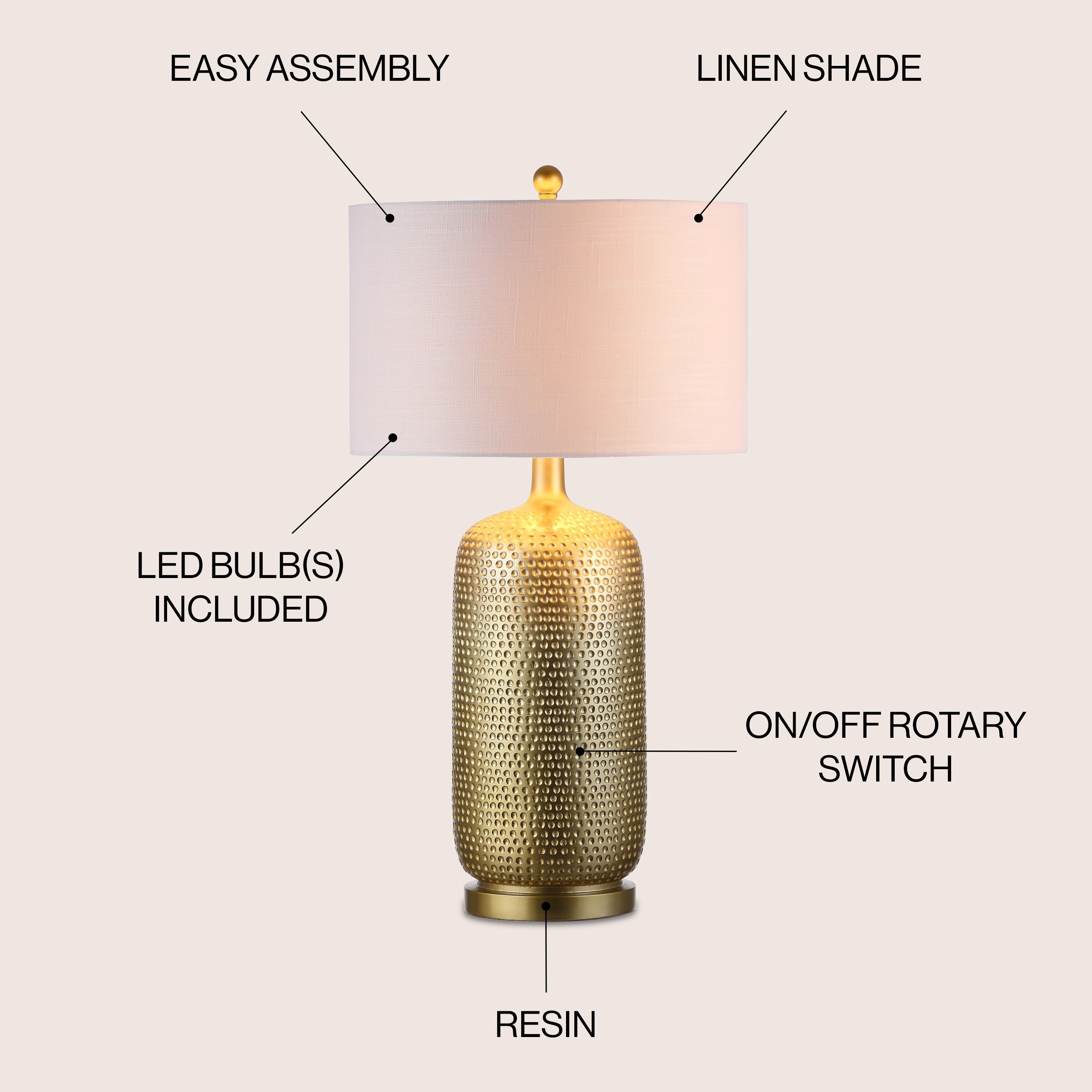 Sophia 30 Resin LED Table Lamp, Gold by JONATHAN Y