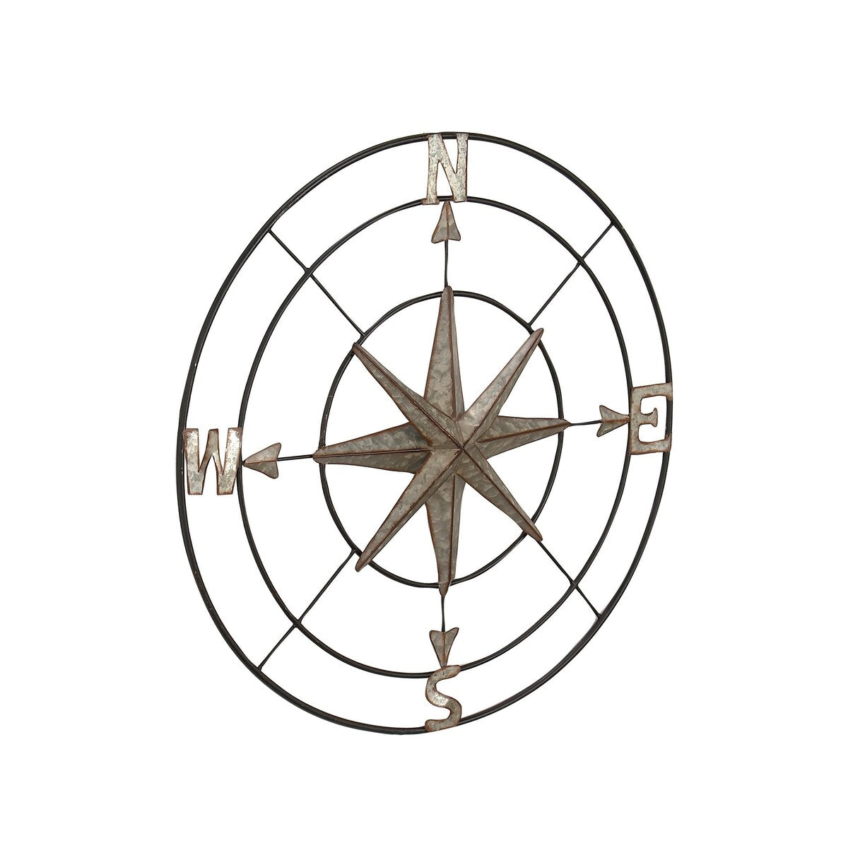 Metal Compass Indoor Outdoor Home Wall Decor with Distressed Copper Like Finish - Gray - Roche River Decor