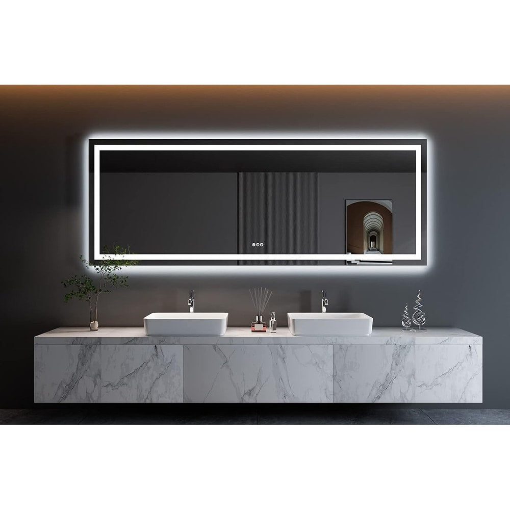 Apmir Full Size Frameless Front and Back LED Lighted Bathroom Vanity Mirror Anti-Fog in Tempered Glass & ETL