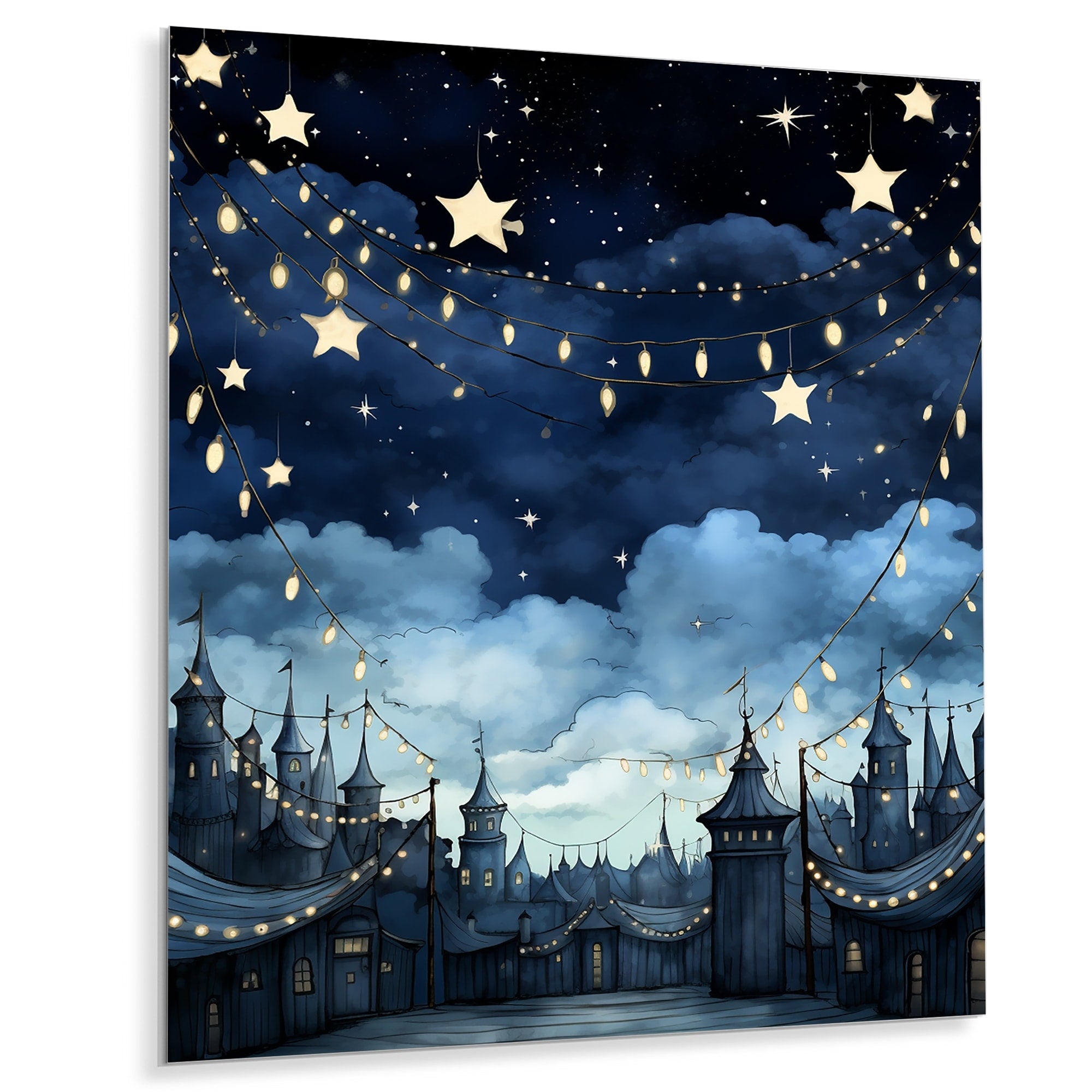 Designart Child Nursery Starry Night II Nursery'S Metal Wall Art - Blue Metal Wall Décor Nursery Metal Art Work