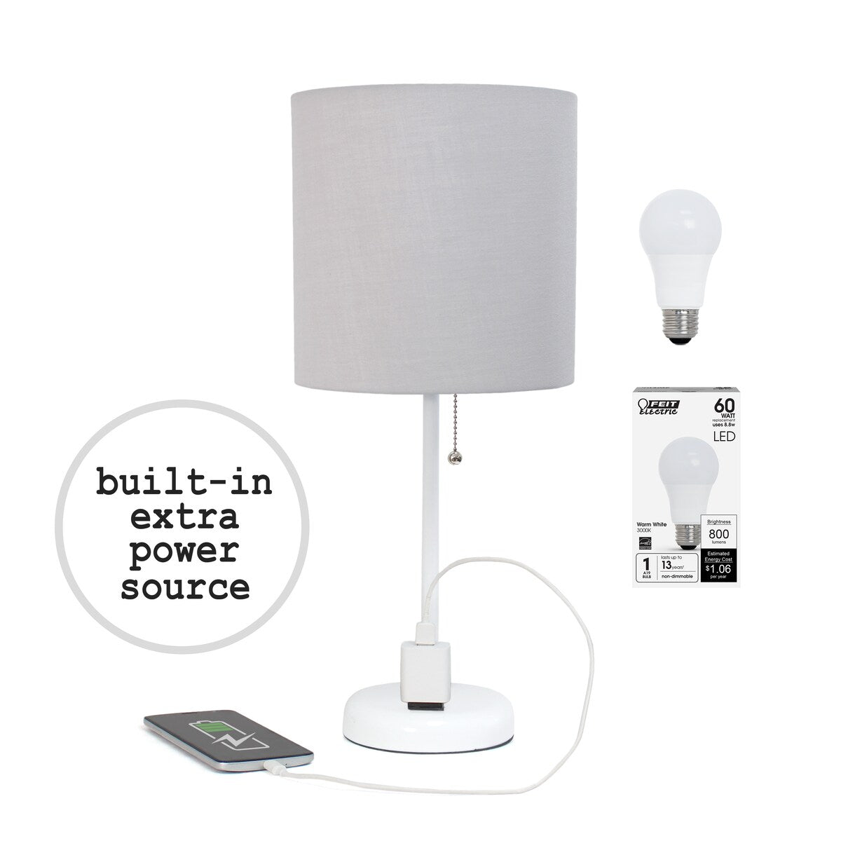 Simple Designs 9.5 Desk Lamp with Charging Outlet and LED Bulb Included - 19.50