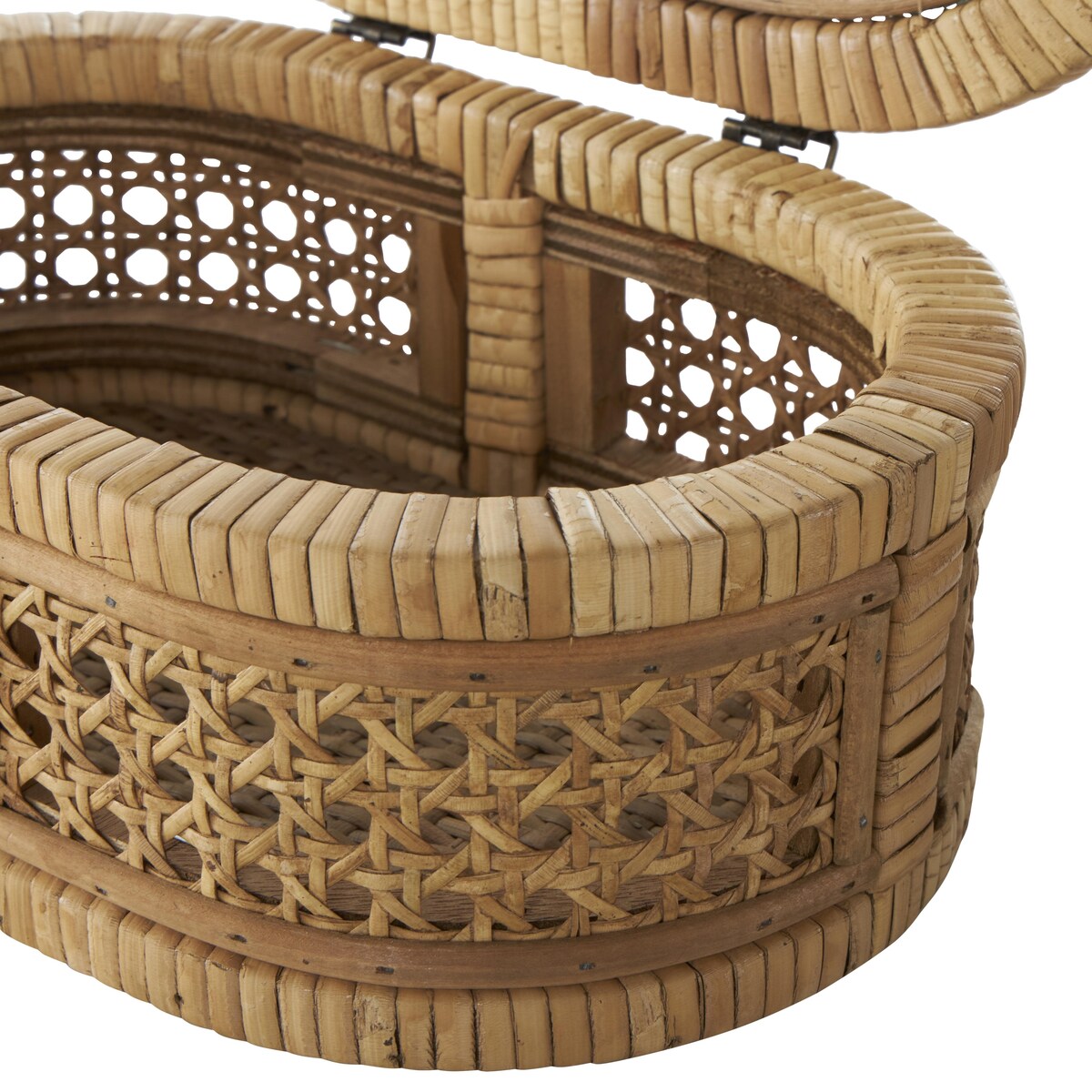 Rattan Handmade Wrapped Oval Storage Decorative Box with Cane Panels and Tempered Glass Top - Set of 2 Brown - Roche River Decor