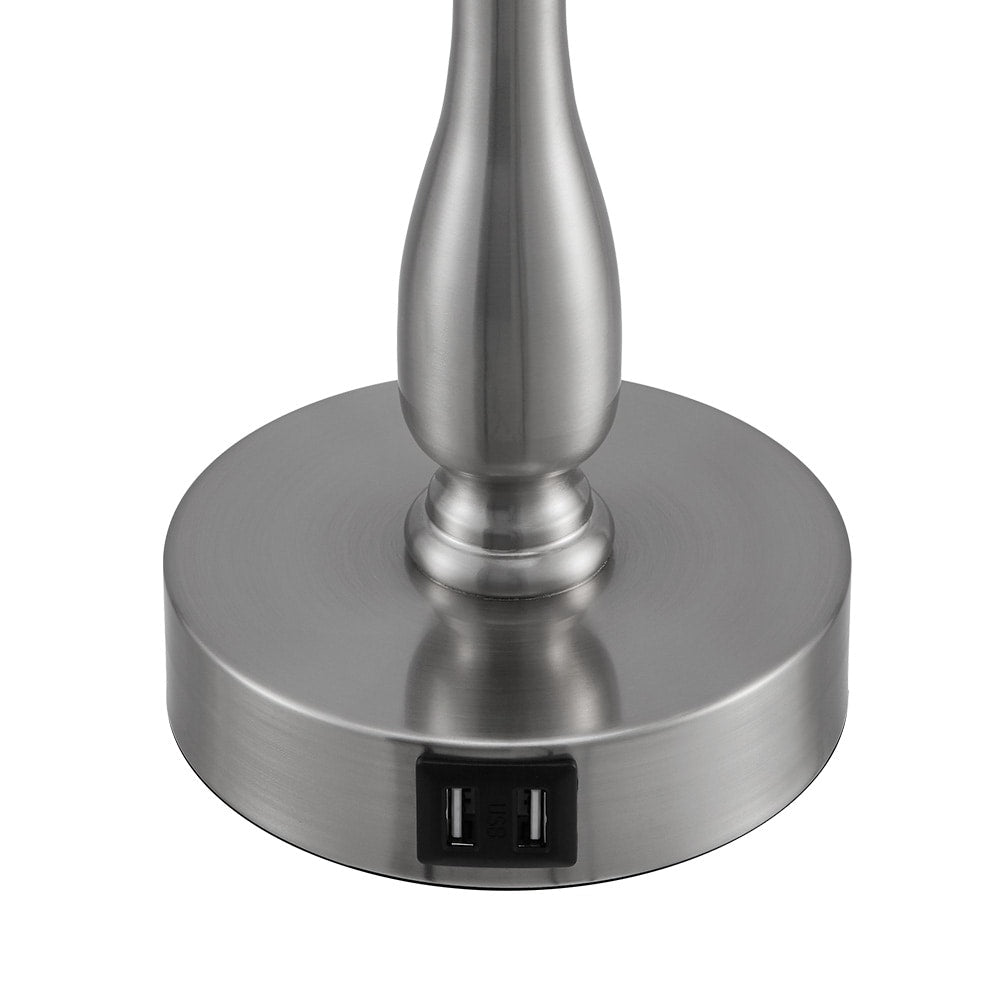 3-Way Dimmable Touch Control Small Table Lamp with 2 USB Port, Brushed Steel