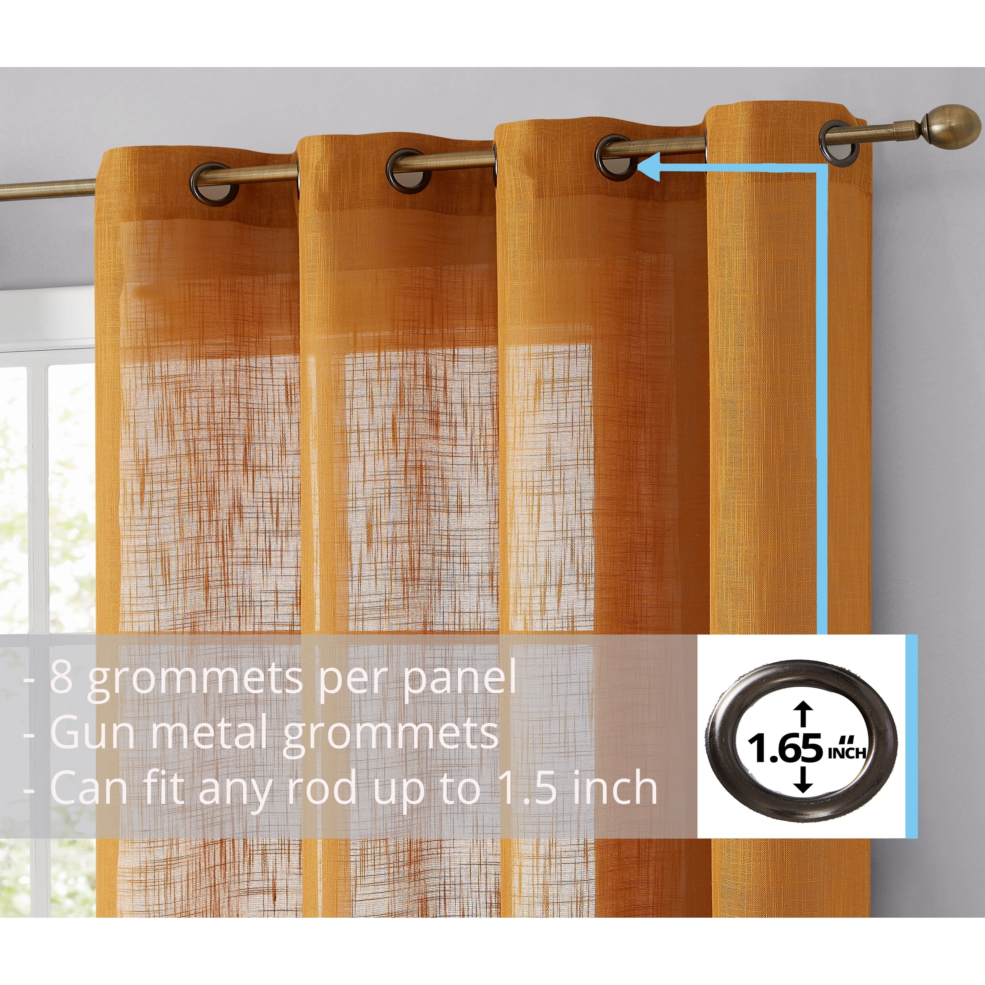 HLC.me Abbey Faux Linen Textured Semi Sheer Privacy Light Filtering Transparent Window Grommet Curtain Panels, Pair