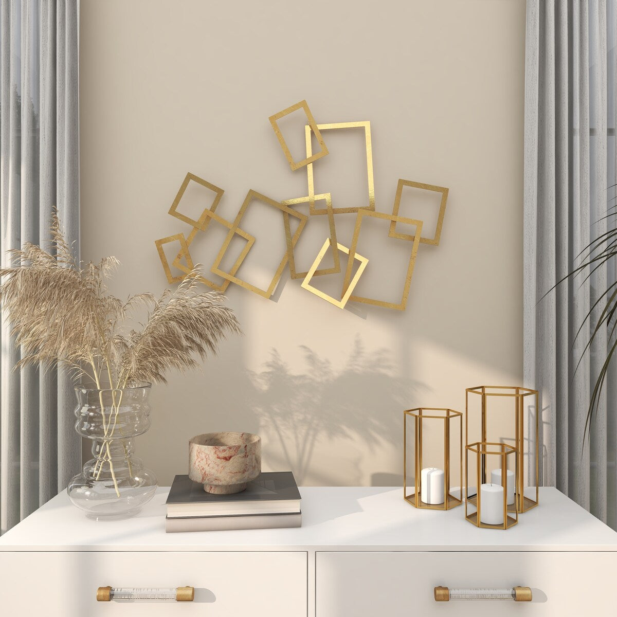 Metal Geometric Overlapping Rectangle Home Wall Decor - Gold - CosmoLiving by Cosmopolitan