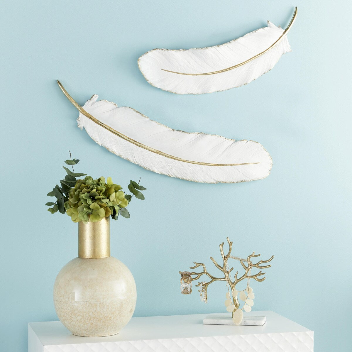 Polystone Bird Feather Home Wall Decor - White - CosmoLiving by Cosmopolitan