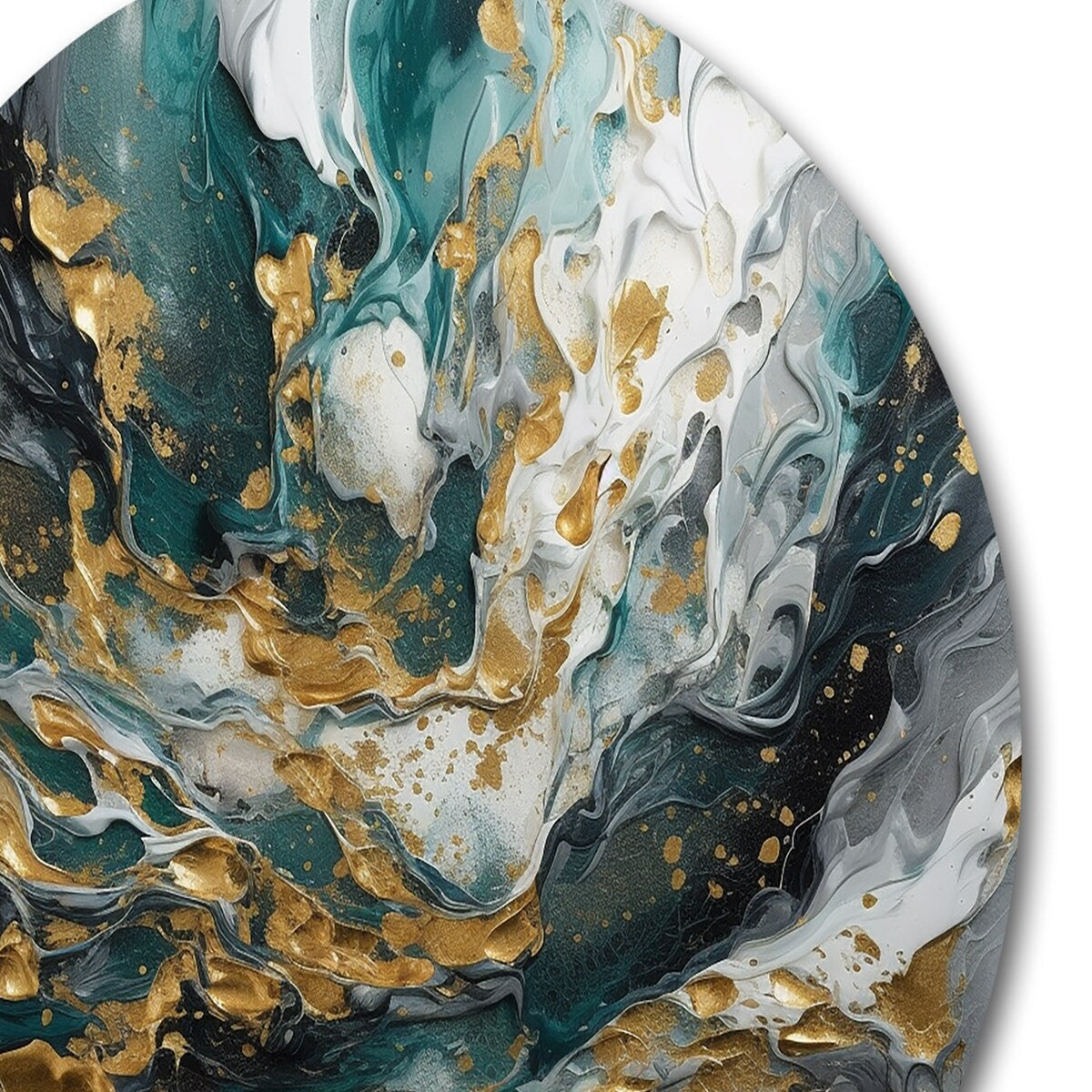 Designart Gold Teal Ink On Stone Abstract Metal Circle Wall Decor