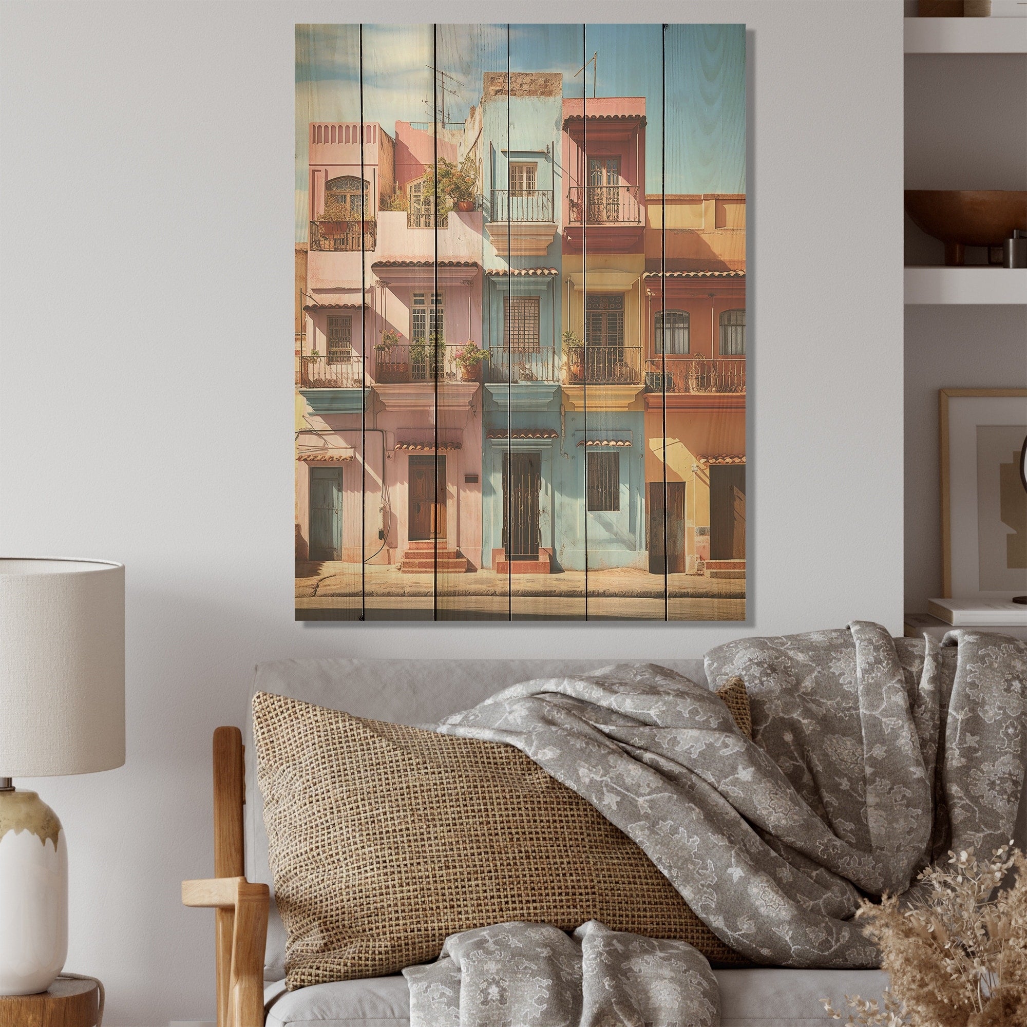 Designart Cuba Multicolor Street Charm Cuba Landscape Wood Wall Decor - Traditional Wood Panel On Natural Pine Wood