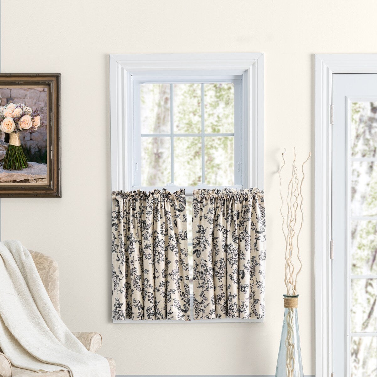 Waverly Gardens Rod Pocket with header Kitchen Curtains - Tier, Swag or Insert Valance (Sold Separately)