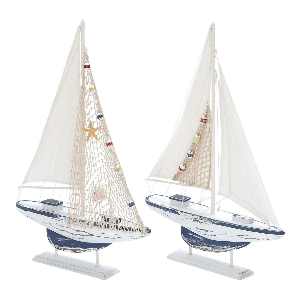 Wood Sail Boat Handmade Decorative Sculpture - Set of 2 White - Roche River Decor