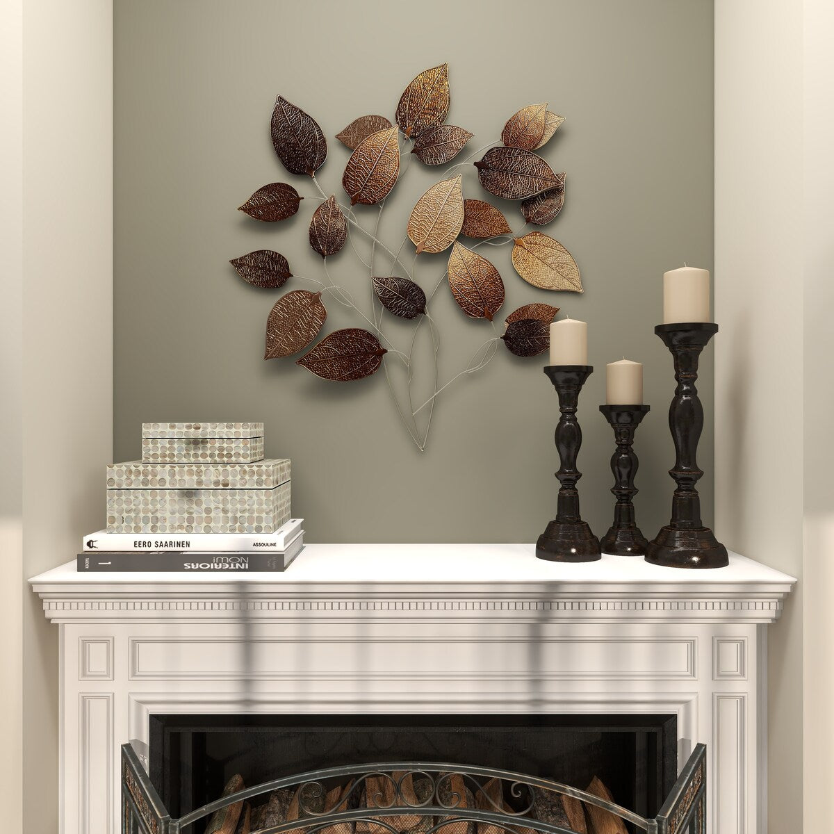 Metal Leaf Textured Home Wall Decor with Multiple Shades - Bronze - Roche River Decor