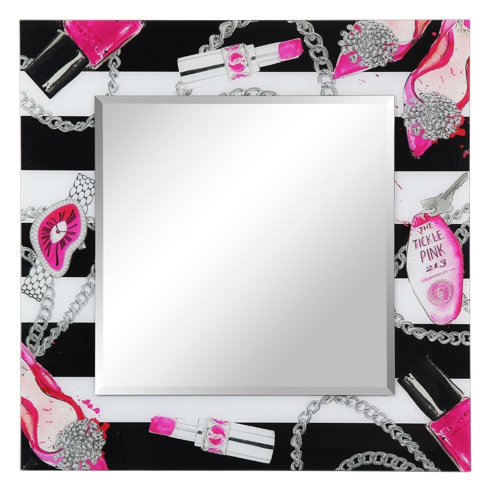 Essentials 24 Square Beveled Wall Mirror on 36 Square Printed Tempered Art Glass - 36 x 36