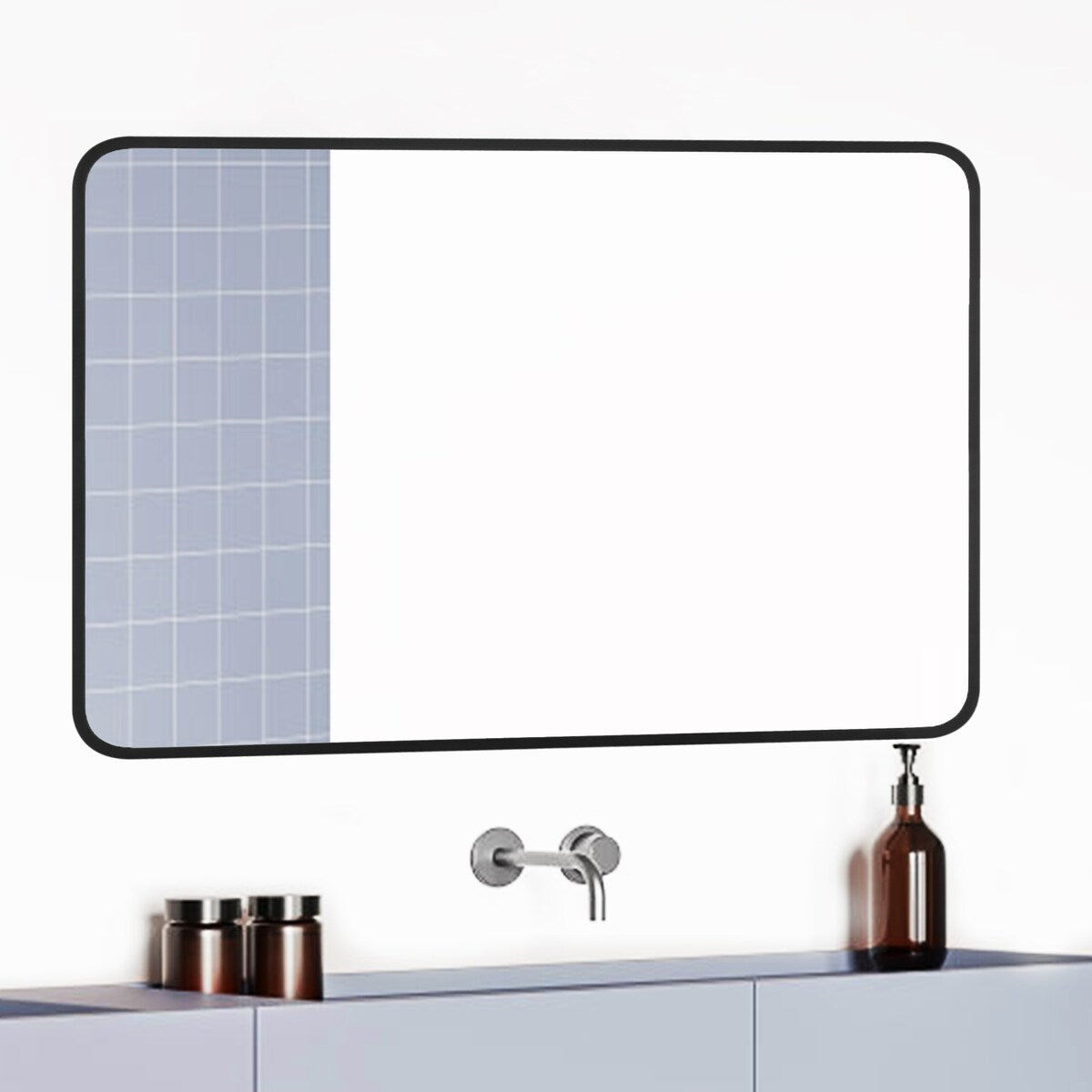 Rounded Rectangular Metal Framed Bathroom Vanity Mirror