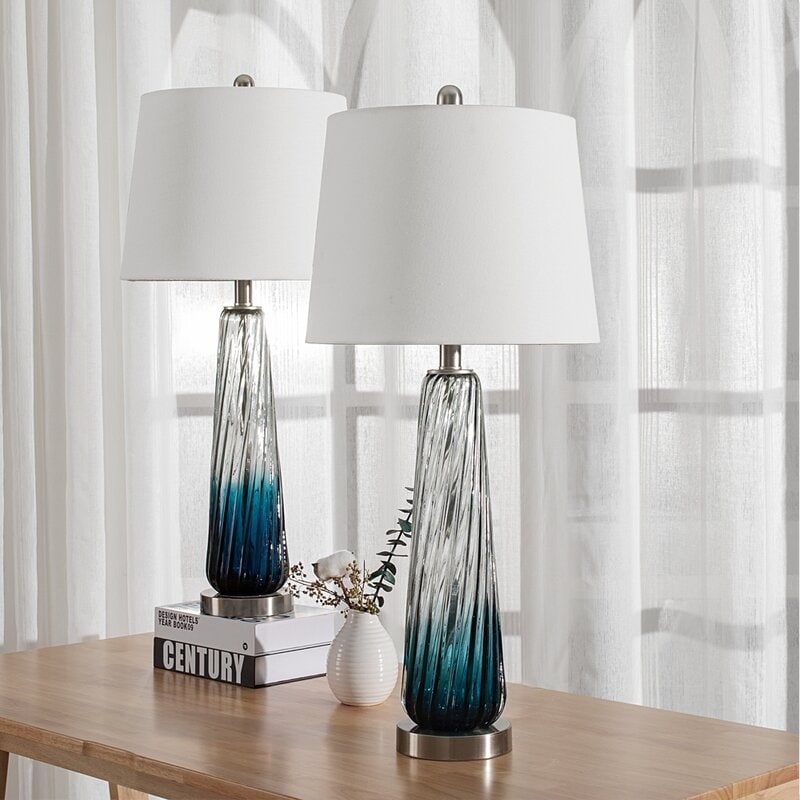 28.75 Gradient Blue Bedside Table Lamp Set (Set of 2)