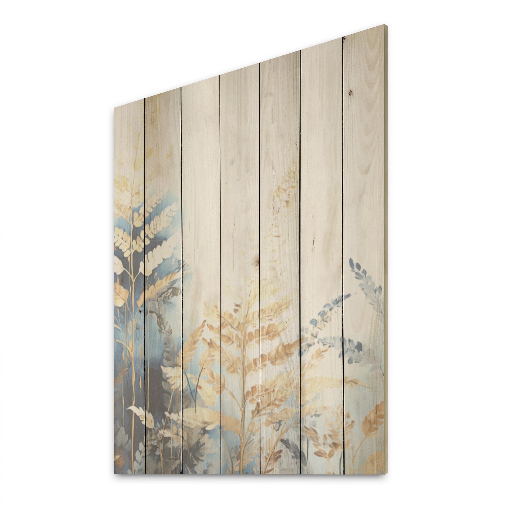 Designart Golden Ferns Silent Gracefulness I Ferns Wood Wall Decor - Modern Beige Wood Panel On Natural Pine Wood