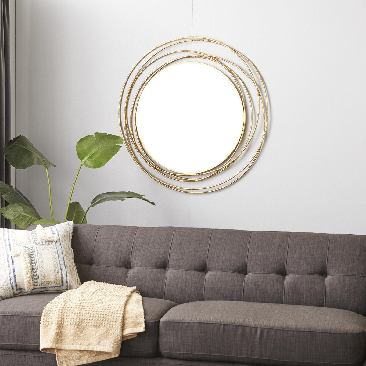 Metal Room Wall Mirror with Overlapping Ring Frame - Gold - Roche River Decor