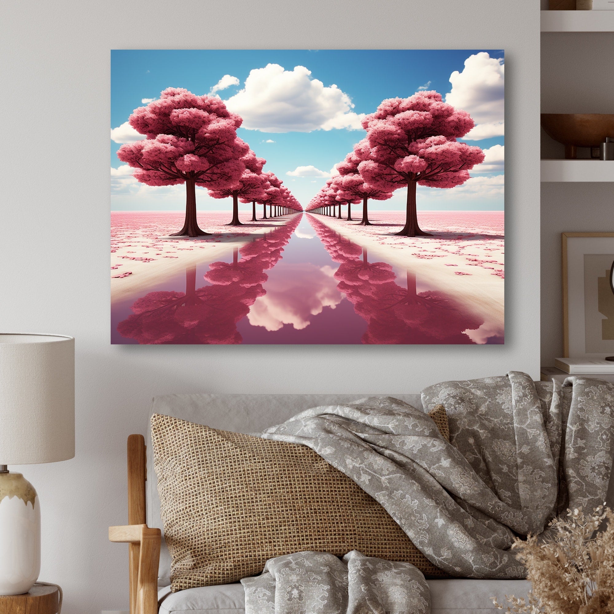 Designart Pink Tree Path UnIVerse In Parallel Science Fiction Metal Wall Art Pink Wall Decor Modern Metal Art Work