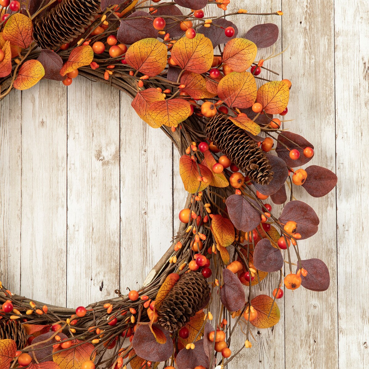 Glitzhome 22D Fall Eucalyptus Berry Wreath for Thanksgiving