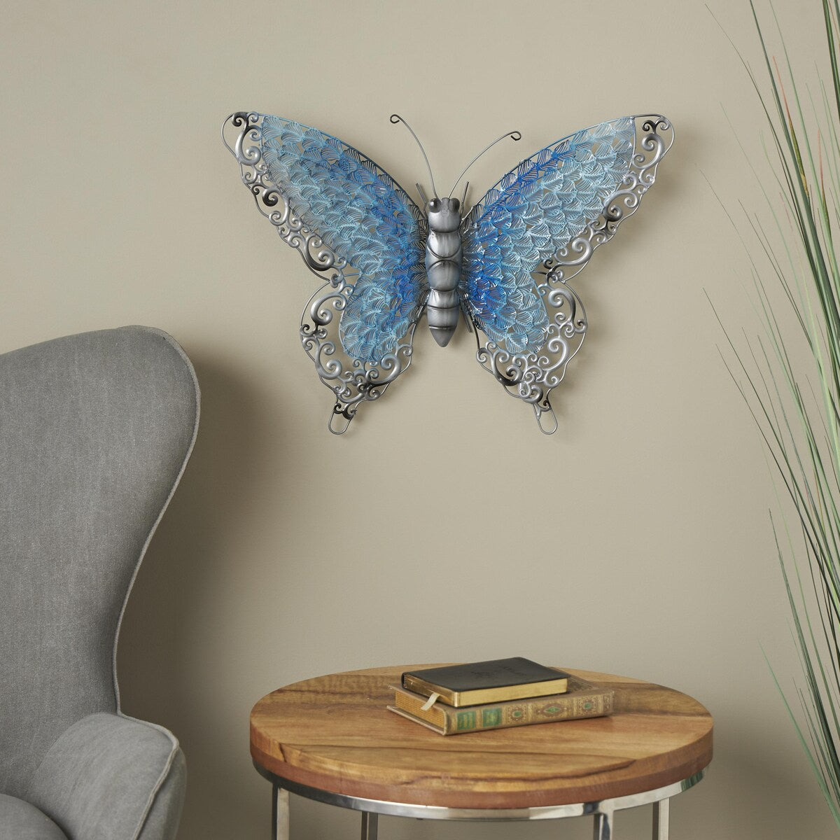 Metal Butterfly Indoor Outdoor Home Wall Decor - Silver, Green, Pink - Roche River Decor