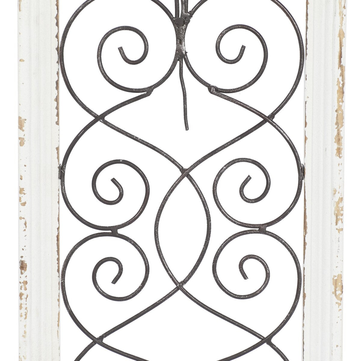 Wood Scroll Arched Window Inspired Home Wall Decor with Metal Scrollwork Relief - White - Roche River Decor