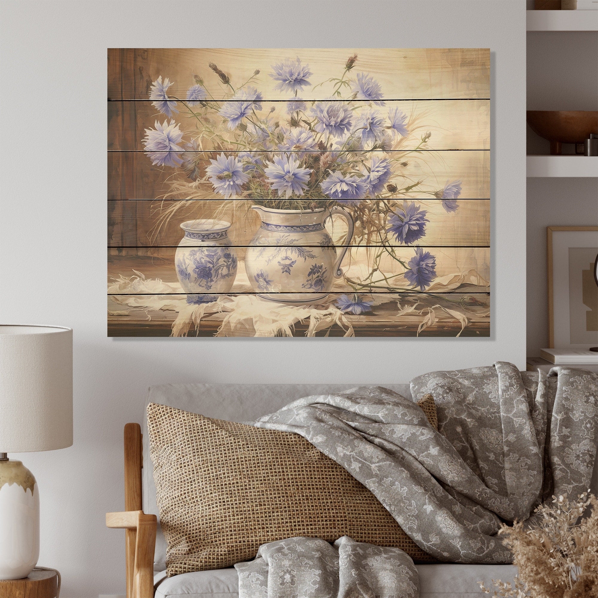 Designart Cornflowers Farmhouse Still Life Cornflowers Wood Wall Decor - Traditional Wood Panel On Natural Pine Wood