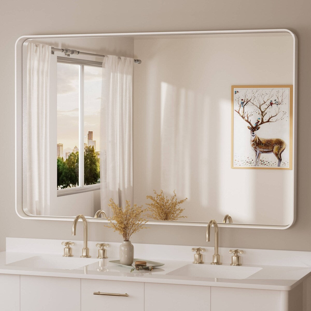 TETOTE Modern Metal Frame Wall Mounted Bathroom Vanity Mirror