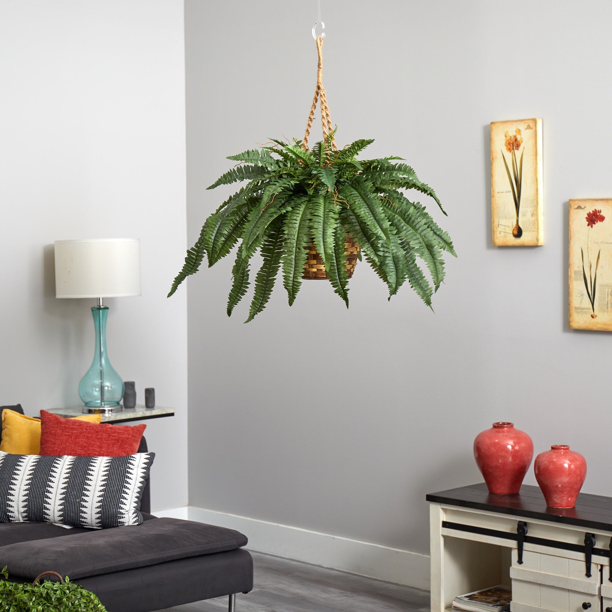 Large Boston Fern Hanging Basket - Green