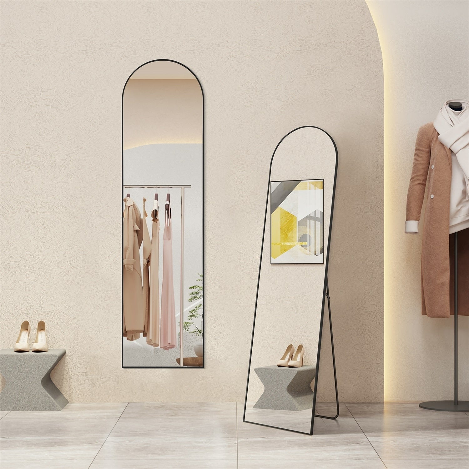 Full Length Mirror with Stand, Floor Mirror with Aluminum Alloy Frame for Bedroom, Standing Full Body Mirror for Wall, Cloakroom