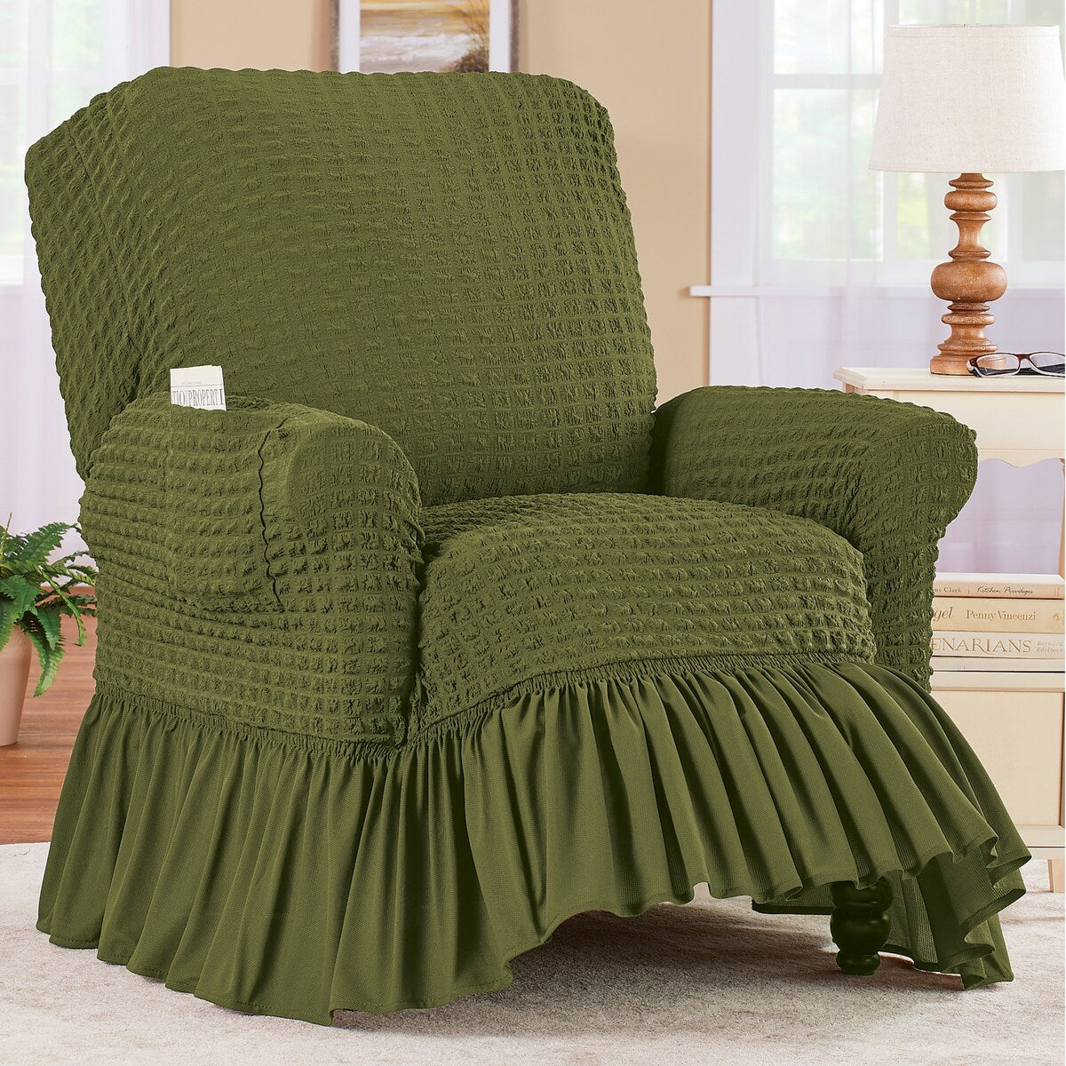 Textured Squares Ruffled Slipcover - Recliner