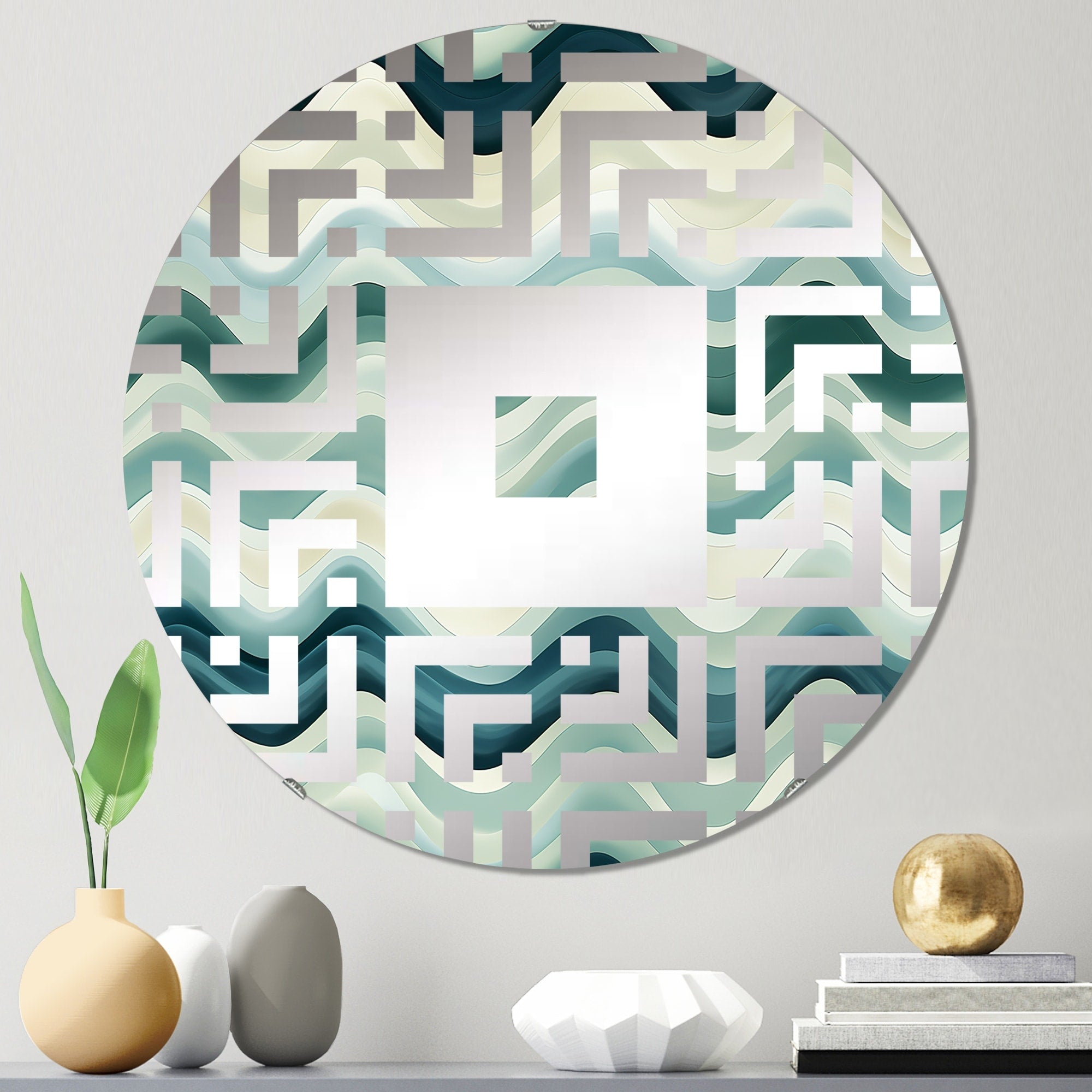 Designart Green Serene Seashore Chevron Waves - Glam Chevron Square Wall Mirror