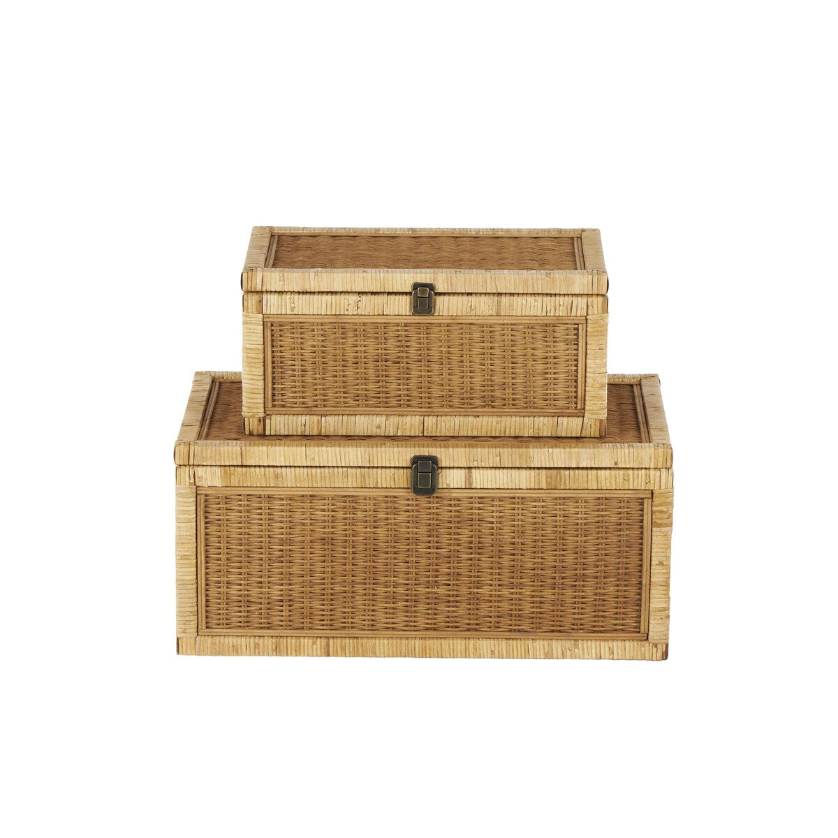 Rattan Handmade Woven Storage Decorative Box with Wrapped Light Brown Edges - Set of 2 Brown - Roche River Decor