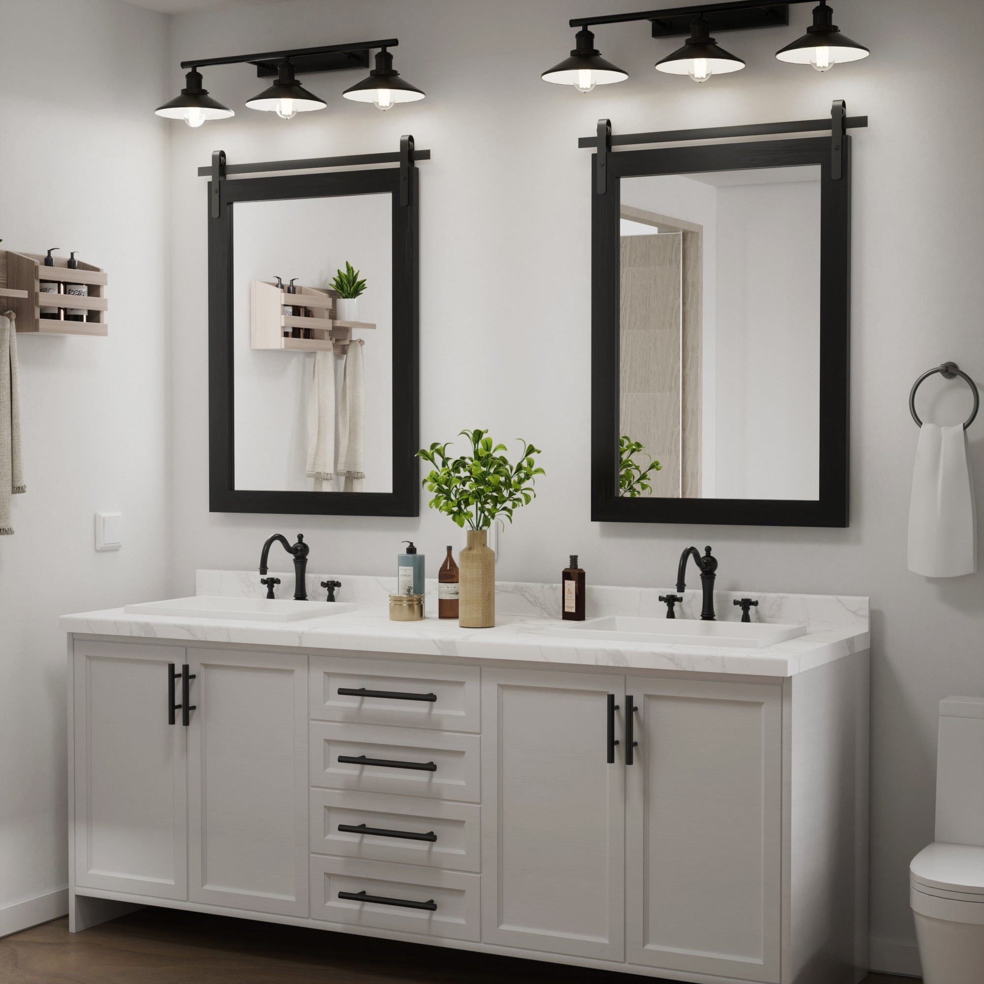 Modern Wall Mirrors, Rectangular Mirror with Wood Framed, Bathroom Mirror Barn Mirror Barn Door Mirror with Multi Size