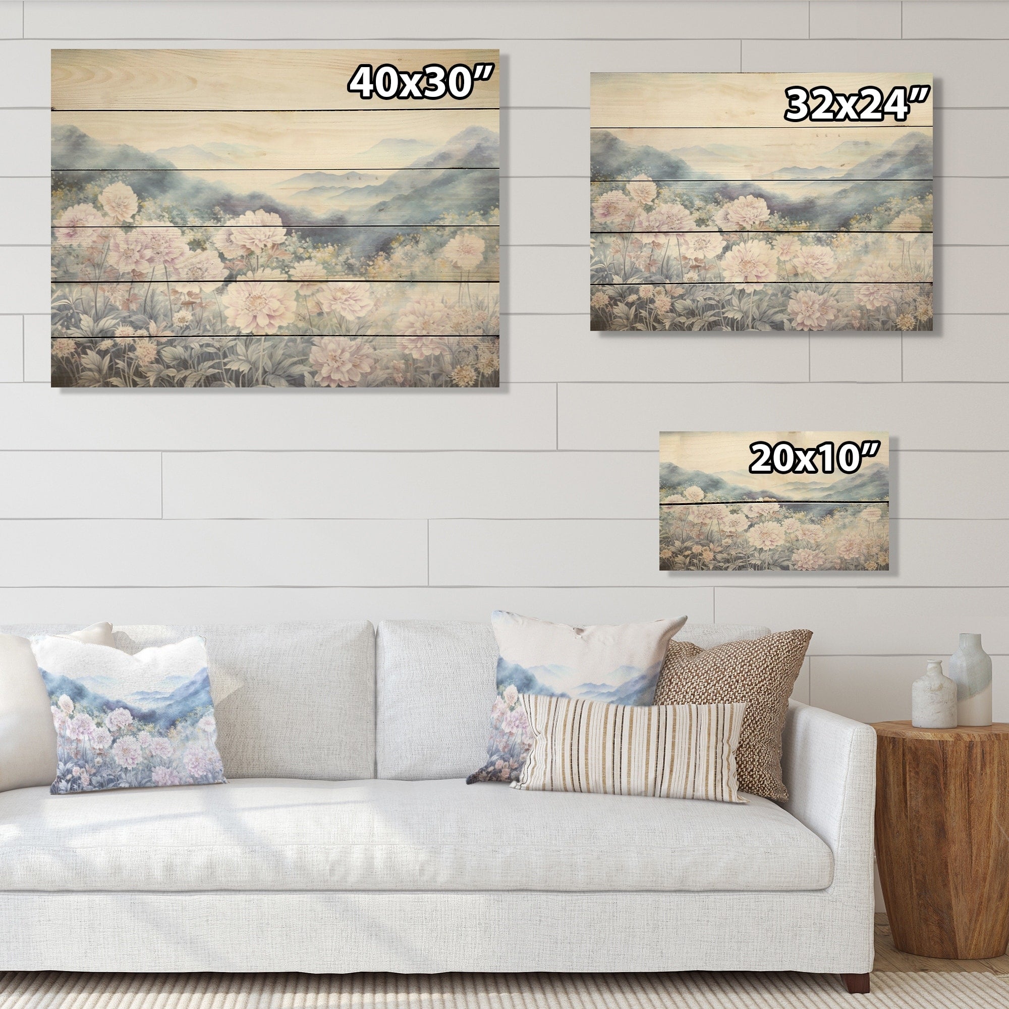 Designart Mums Flowers In Mountain Scenery I Flowers Wood Wall Decor Traditional Pink Wood Panel On Natural Pine Wood