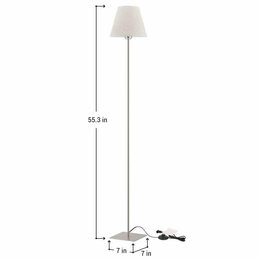 High Metal Floor Lamps with Fabric Shade, Set of 2 - Silver