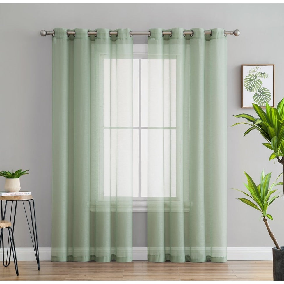 HLC.me 2 Piece Semi Sheer Voile Window Curtain Drapes Grommet Top Panels Bedroom, Living Room - Set of 2 panels