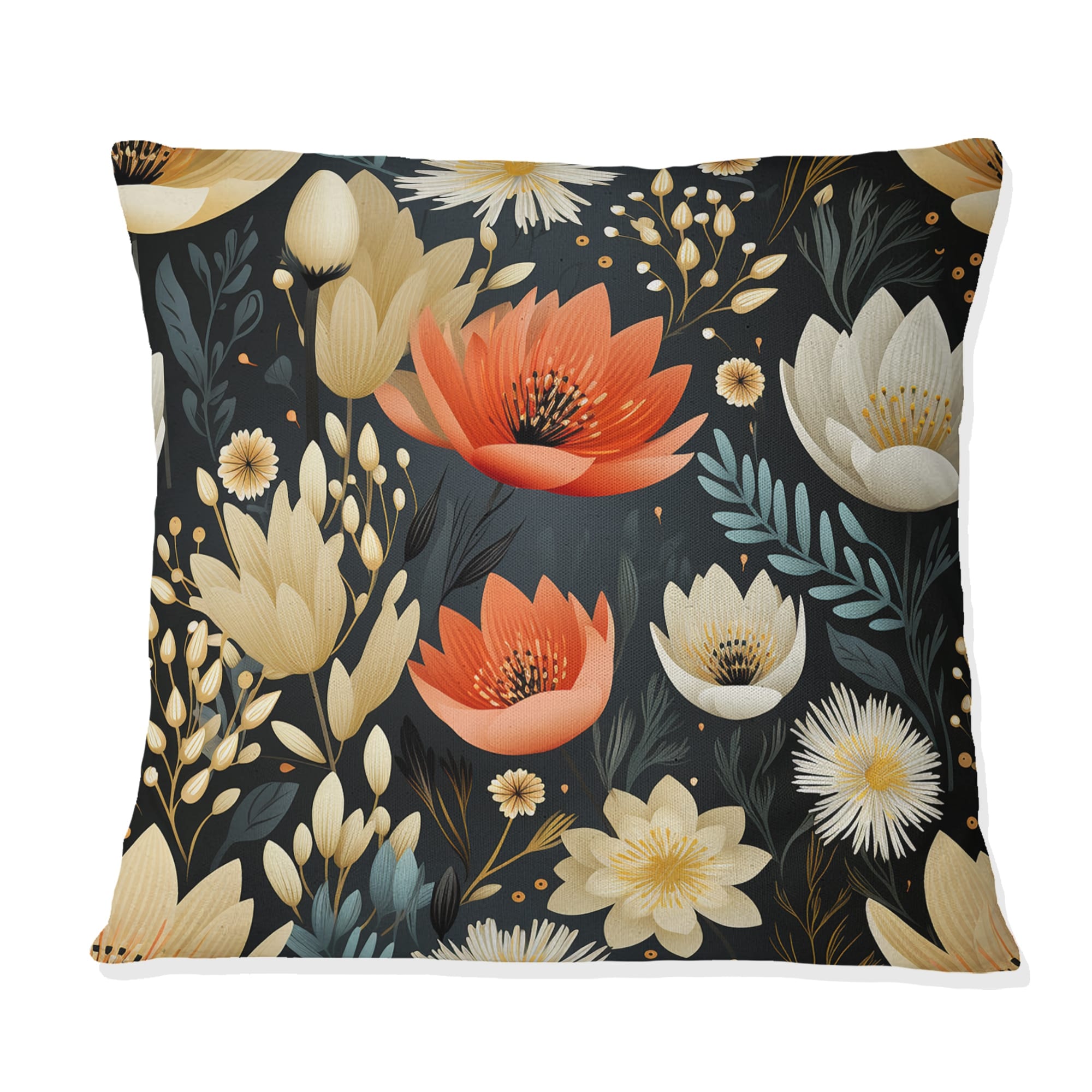 Designart Black And Beige Vintage Romance Floral Pattern Floral Printed Throw Pillow