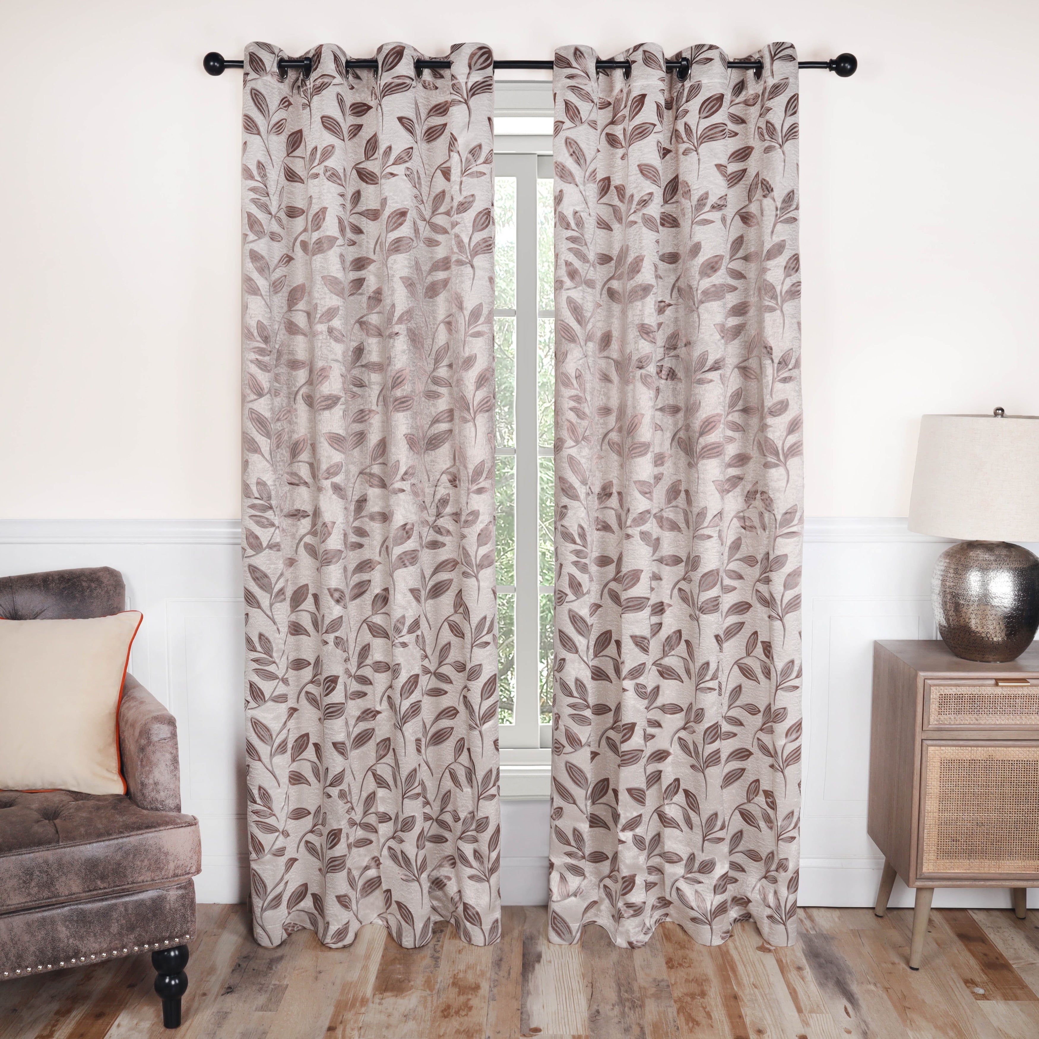 Superior Modern Bohemian Leaves Room Darkening Blackout Curtains, Rod Pocket or Grommets, Set of 2