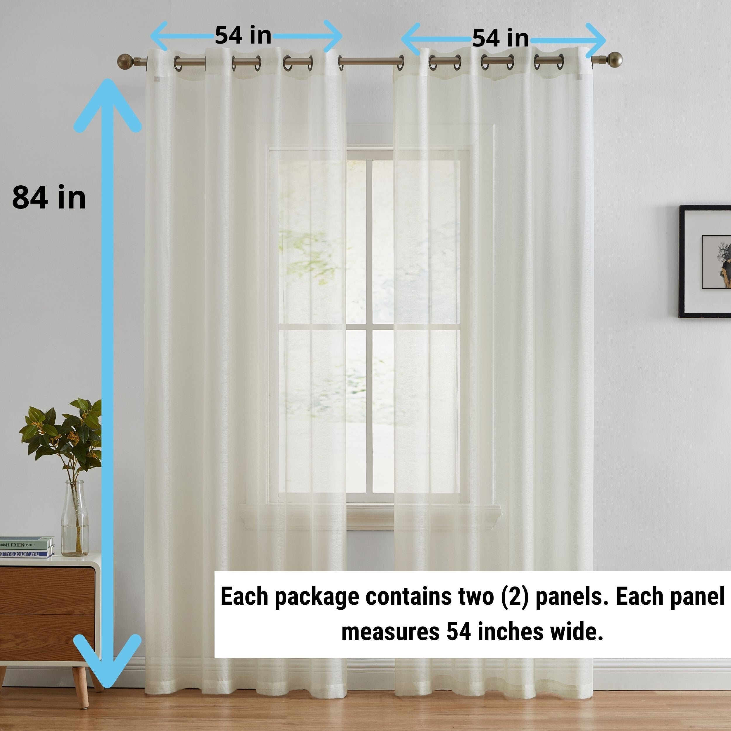 HLC.me 2 Piece Semi Sheer Voile Window Curtain Drapes Grommet Top Panels Bedroom, Living Room - Set of 2 panels