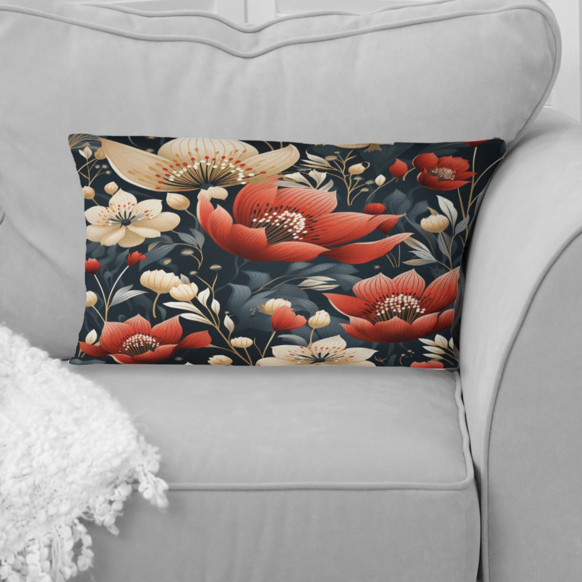 Designart Elegant Maritime Red And Beige Blooming Gardens Floral Printed Throw Pillow