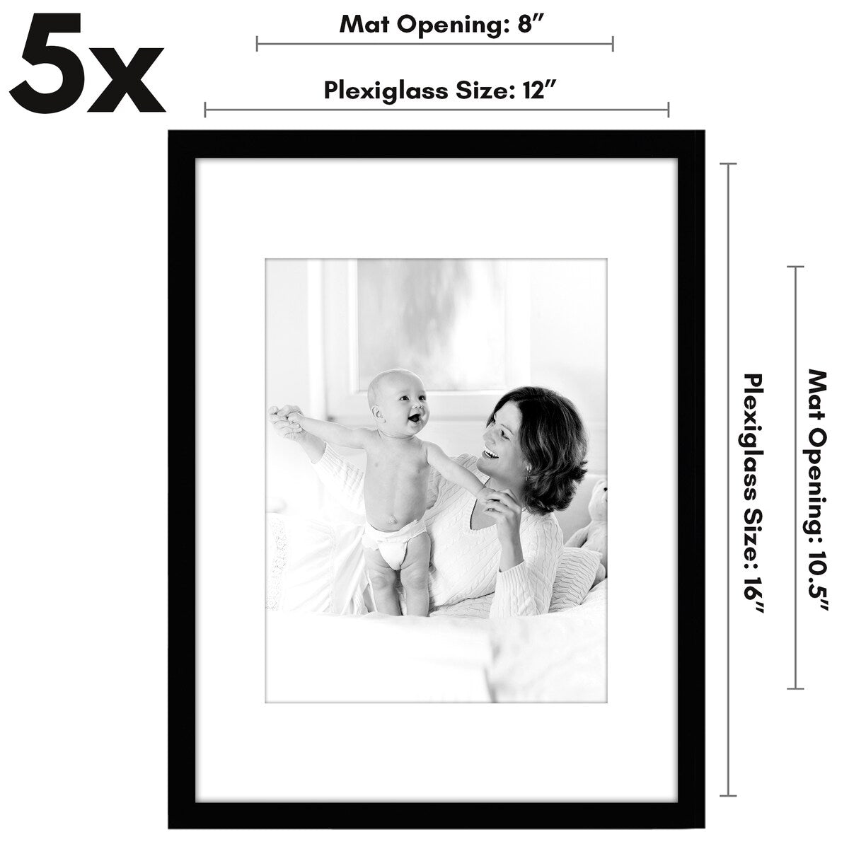 Americanflat 5 Pack of Picture Frames with Mat - Plexiglass Cover